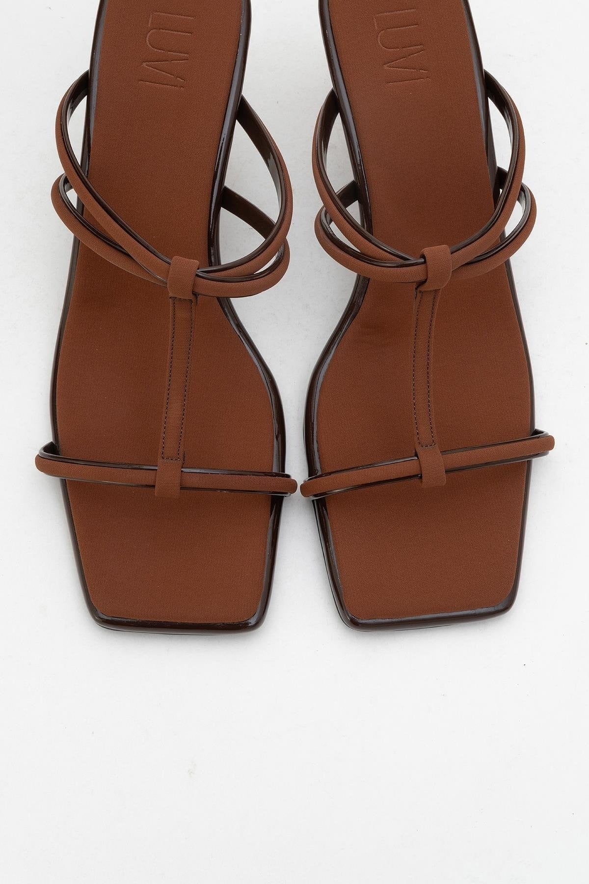 Mocha Brown Square‑Toe Thin‑Strap Heel Sandal (Women)