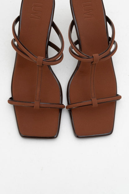 Mocha Brown Square‑Toe Thin‑Strap Heel Sandal (Women)