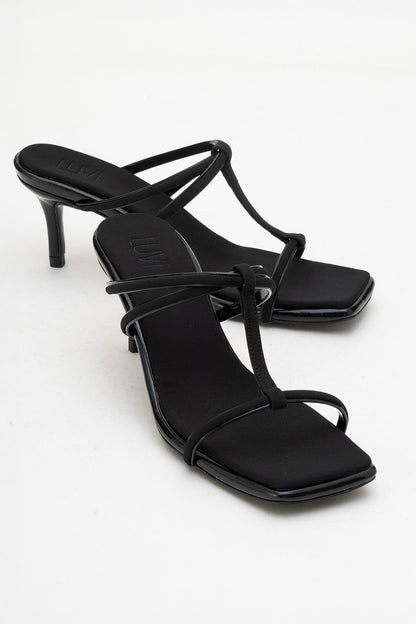 Mocha Black Square‑Toe Thin‑Strap Heel Sandal (Women)
