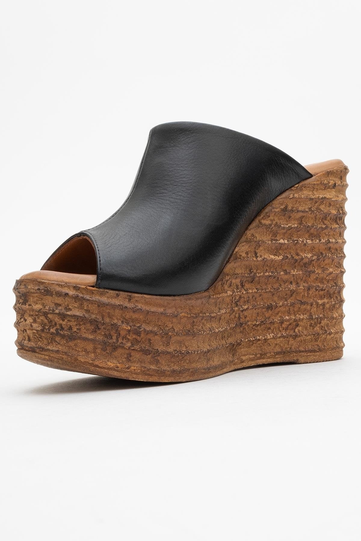 Nelly Black Leather Platform Slide (Women)