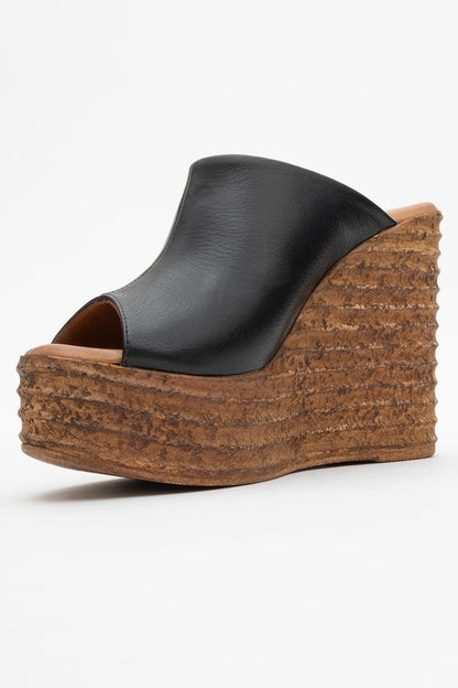 Nelly Black Leather Platform Slide (Women)