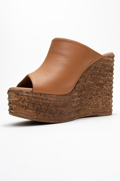 Nelly Cognac Brown Leather Platform Slide (Women)