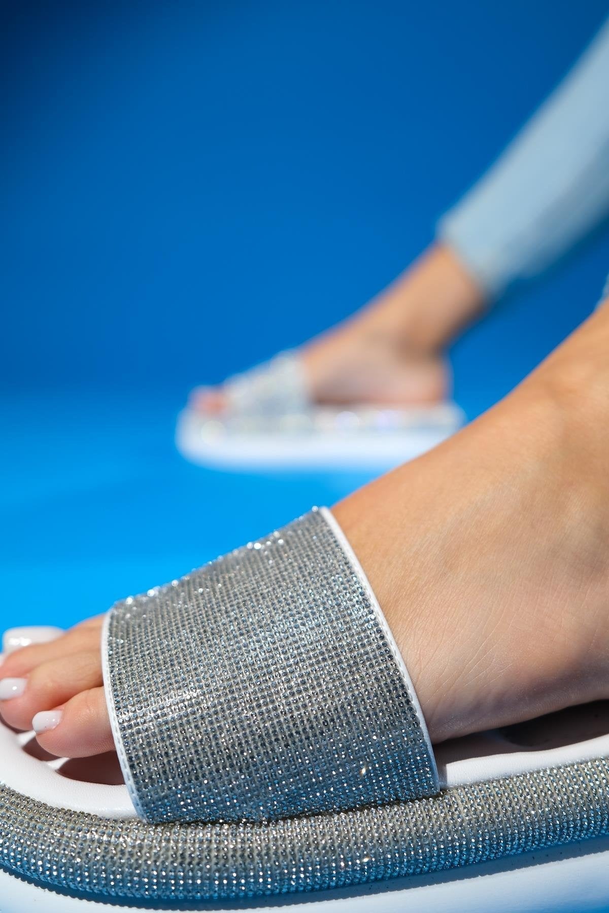 Oeste White Rhinestone Platform Slide (Women)