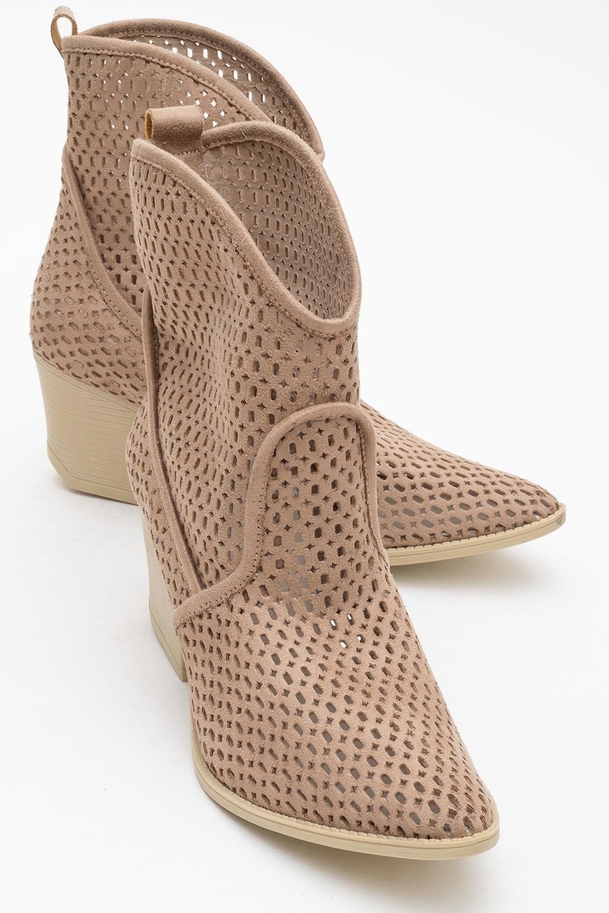 Pera Dark Beige Block Heel Boot (Women)