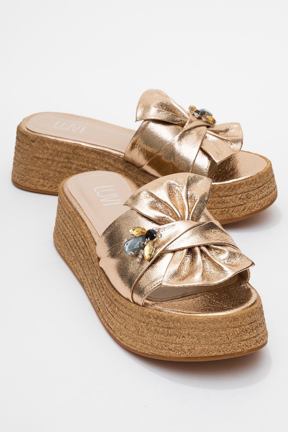 Shara Gold Bow & Bee Buckle Platform Sandal (Women)