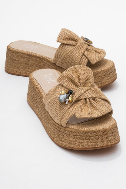 Shara Beige Braided Bow & Bee Buckle Platform Sandal (Women)
