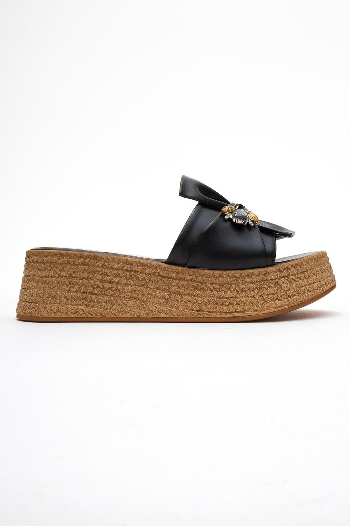 Shara Black Bow & Bee Buckle Platform Sandal (Women)