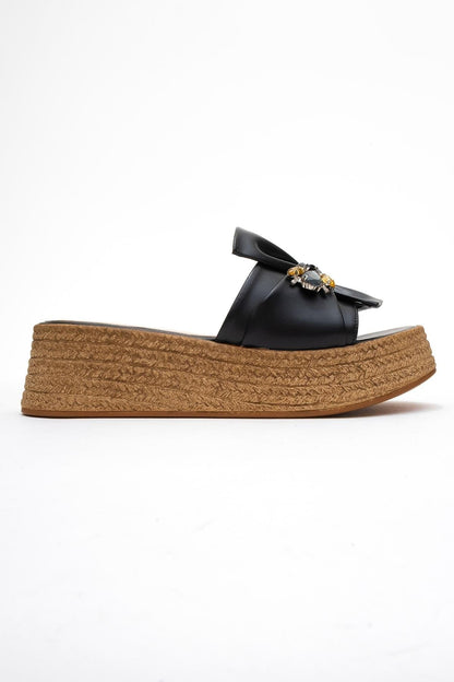 Shara Black Bow & Bee Buckle Platform Sandal (Women)