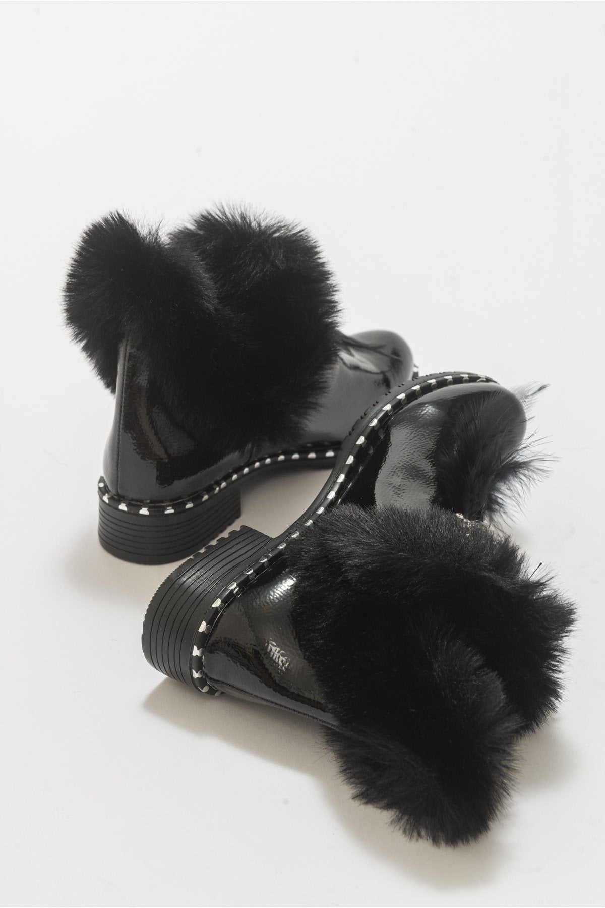 Polina Black Patent Fur Boots (Women)