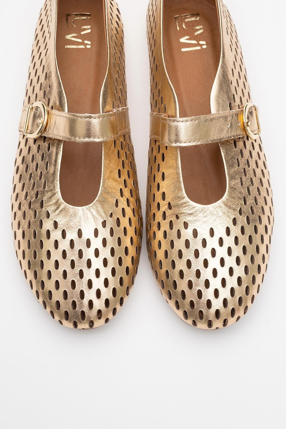 Arian Gold Leather Ballet Flat (Women)