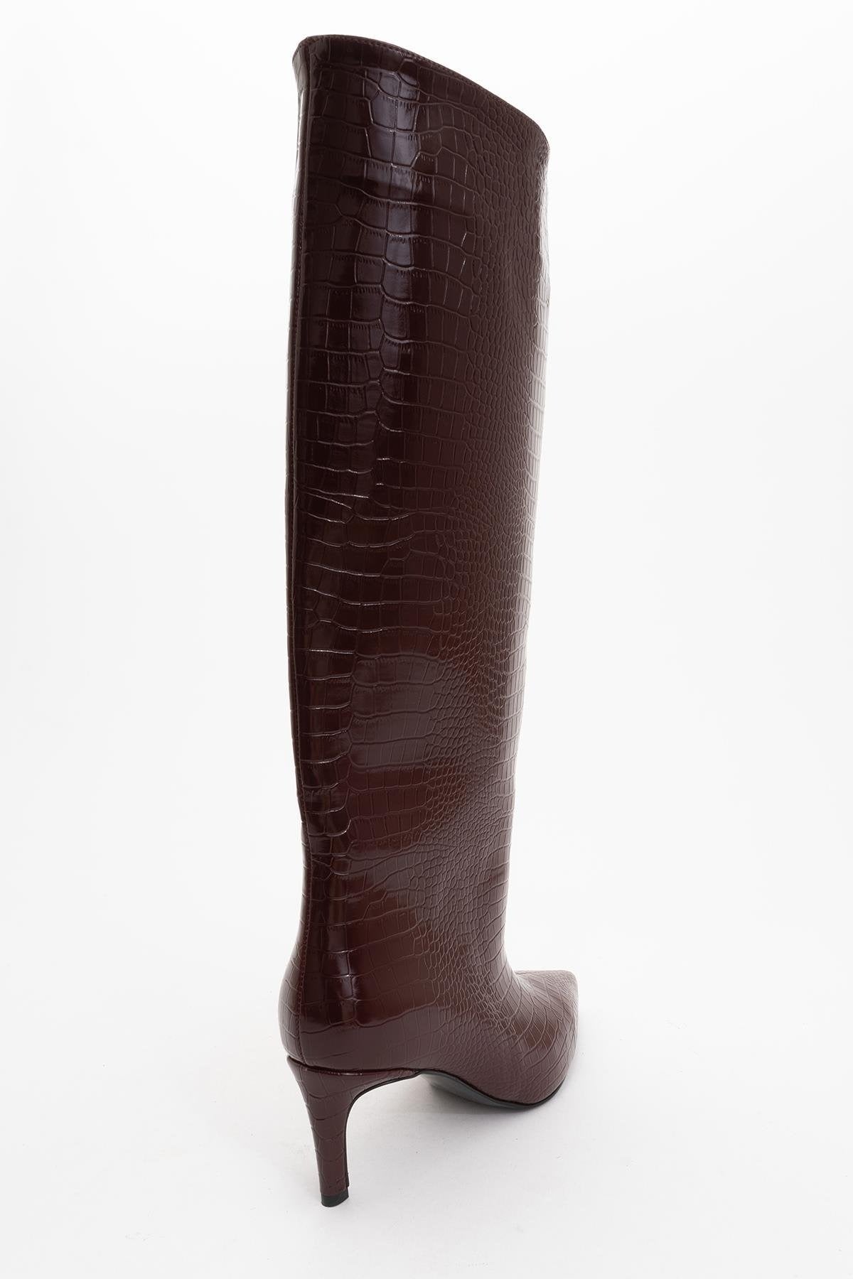 Camila Burgundy Printed Knee High Boot (Women)