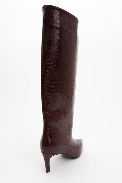 Camila Burgundy Printed Knee High Boot (Women)