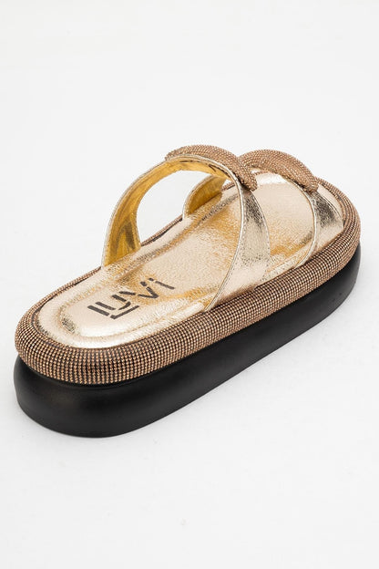 Finery Gold Embellished Platform Slide (Women)