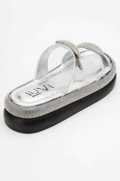 Finery Silver Embellished Platform Slide (Women)