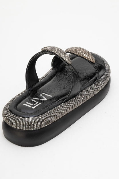 Finery Black Embellished Platform Slide (Women)