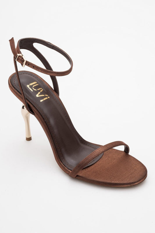 Jasmin Bronze Brown Satin Single‑Strap Stiletto Heel (Women)
