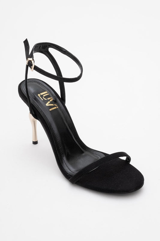 Jasmin Black Satin Single‑Strap Stiletto Heel (Women)
