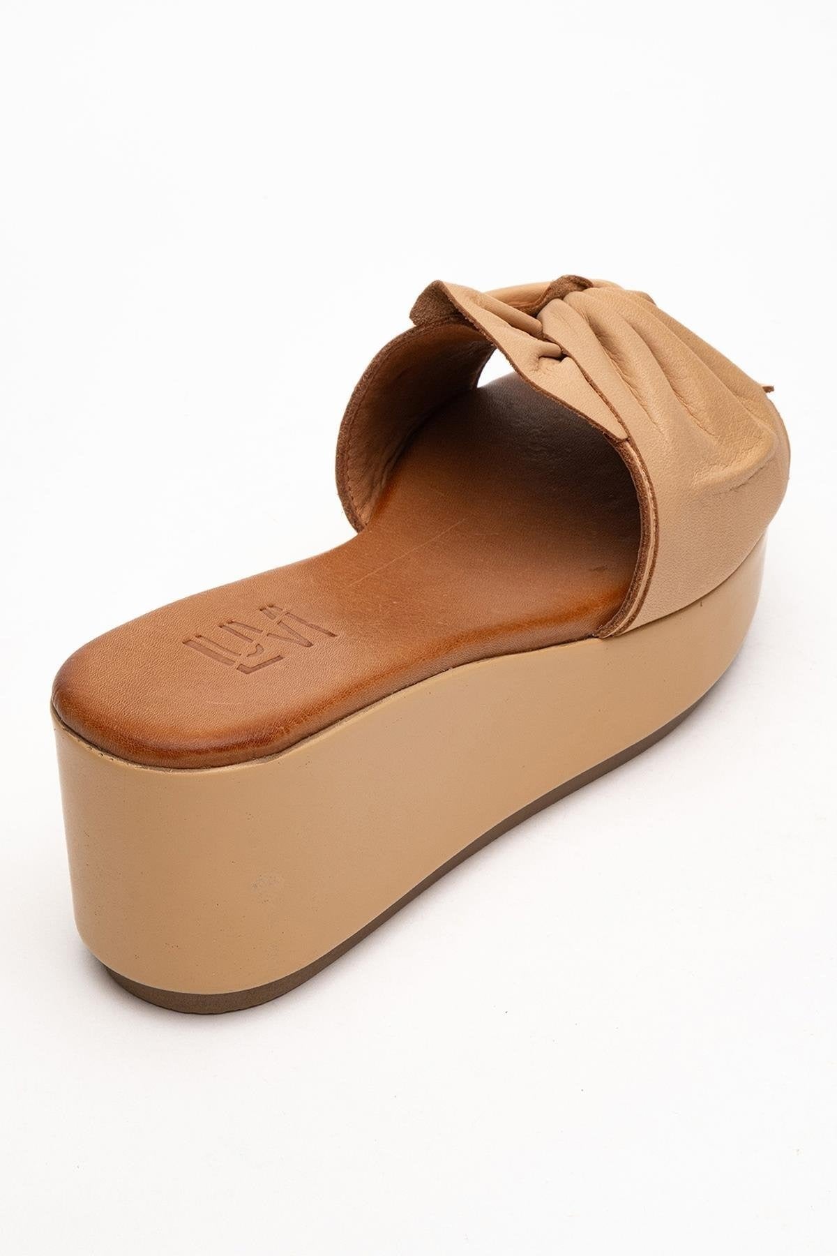 Syndra - Dark Beige Bow Wedge Leather Sandal (Women)