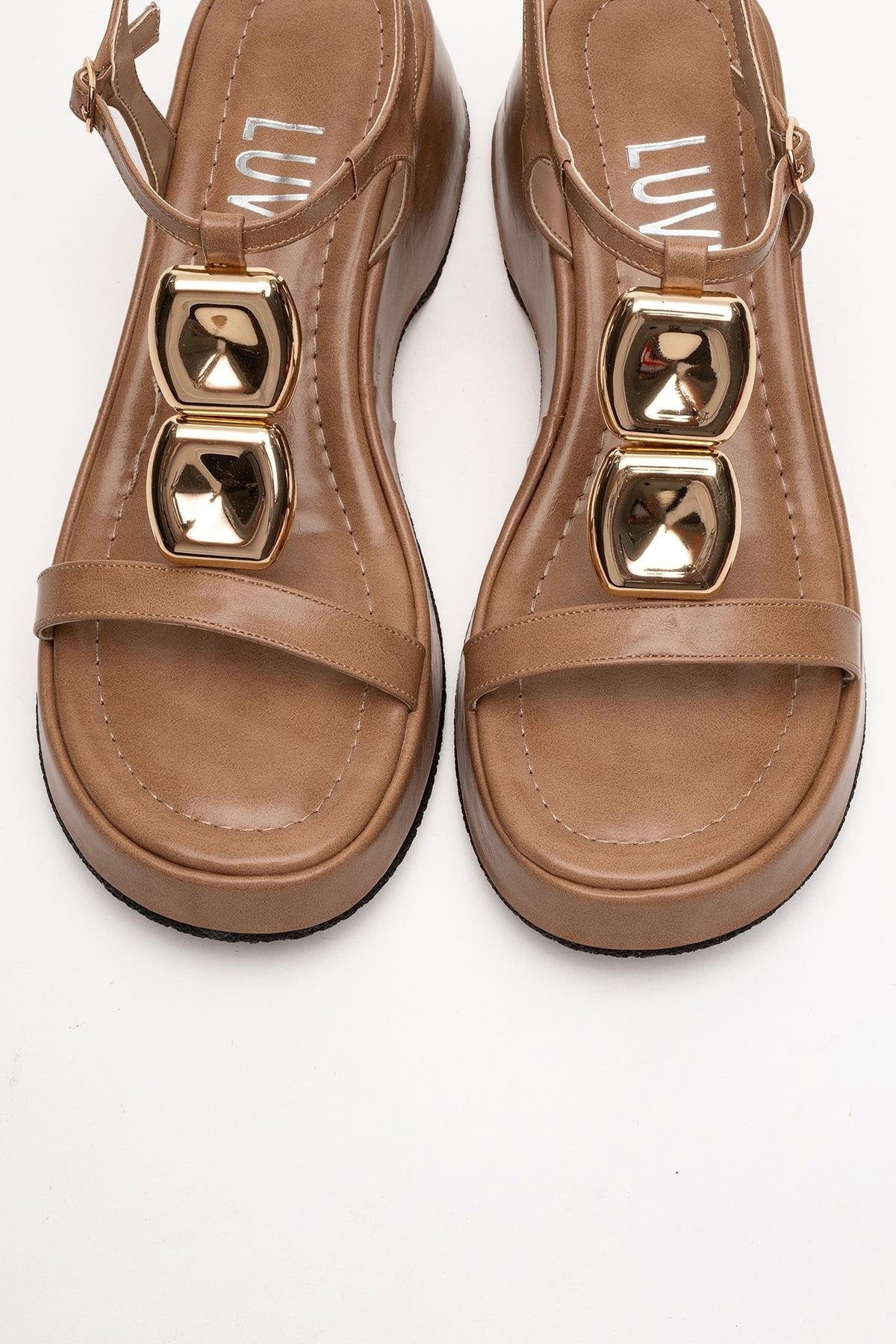 Kerry Dark Beige Buckle Platform Slingback (Women)