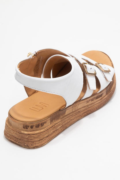 Levine White Leather Buckled Side-Zip Sandal (Women)