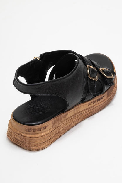 Levine Black Leather Buckled Side-Zip Sandal (Women)