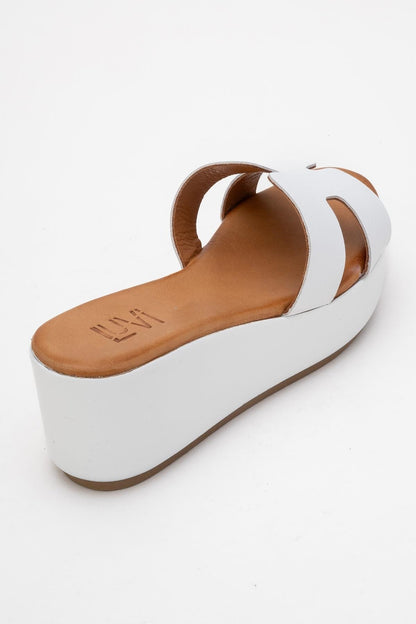 Lia White Leather Platform Slide (Women)