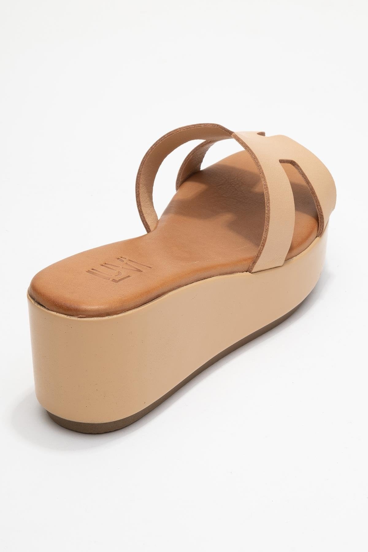 Lia Dark Beige Leather Platform Slide (Women)