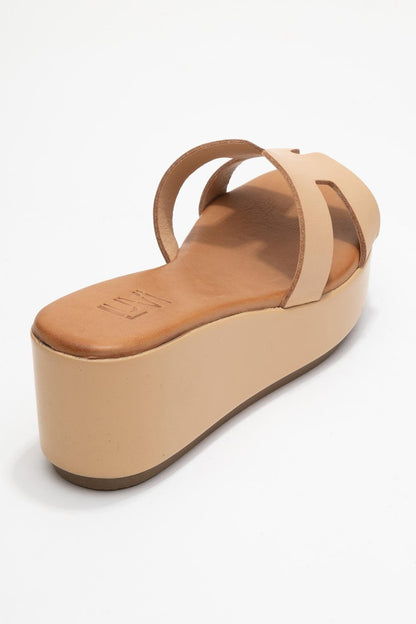 Lia Dark Beige Leather Platform Slide (Women)
