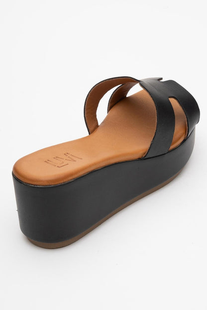 Lia Black Leather Platform Slide (Women)