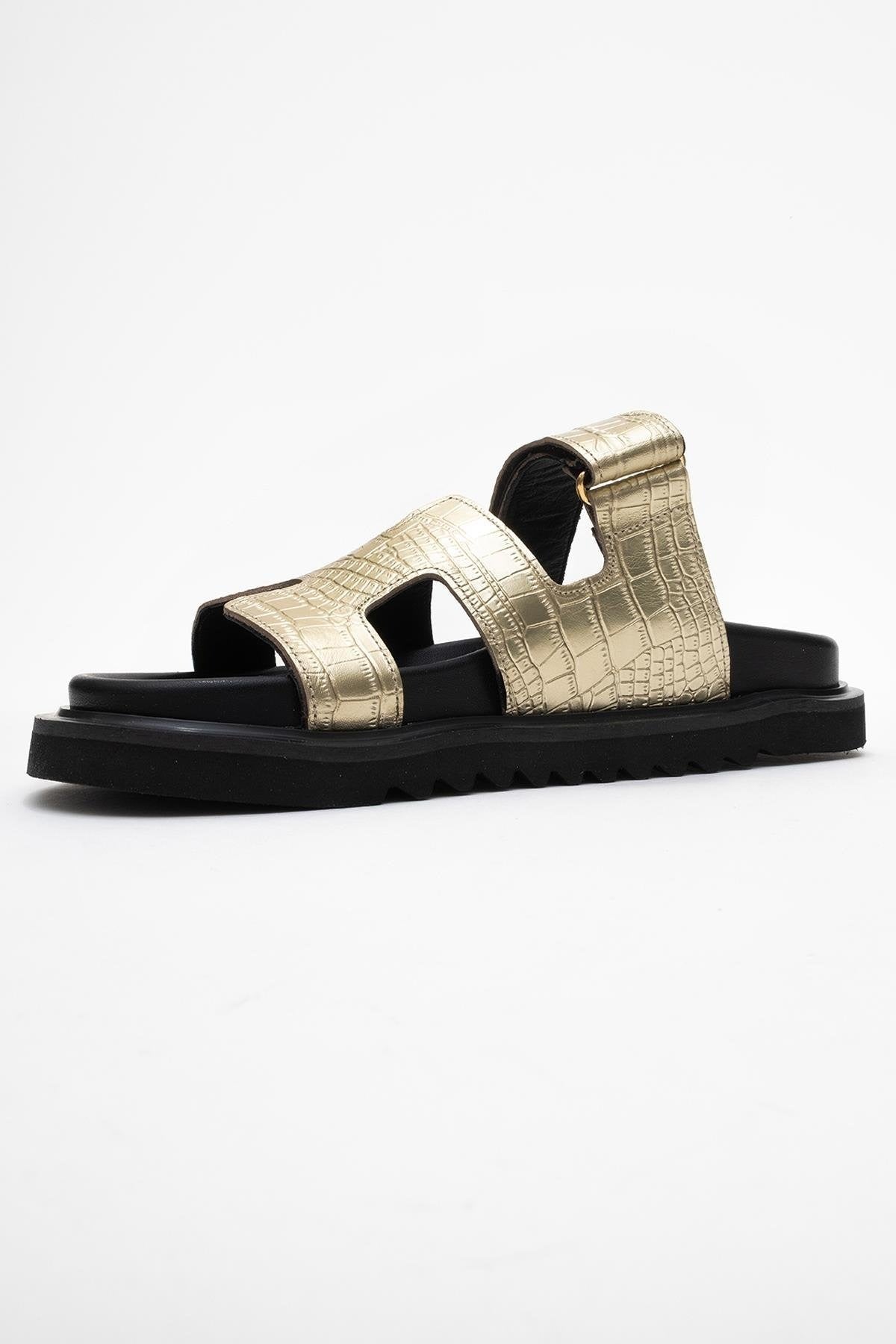 Loana Gold Leather Slide Sandal (Women)