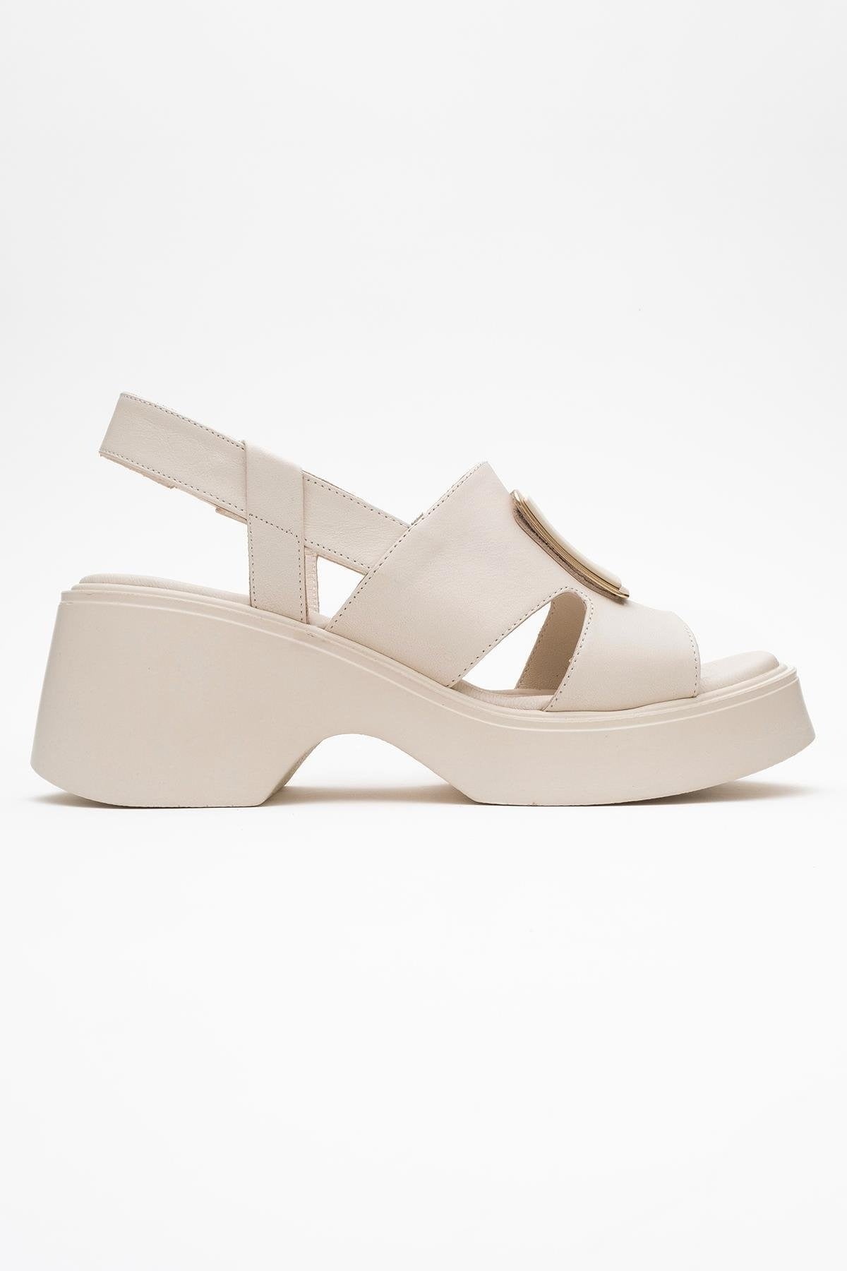 Lucia Beige Leather Buckle Platform Sandal (Women)