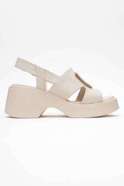 Lucia Beige Leather Buckle Platform Sandal (Women)