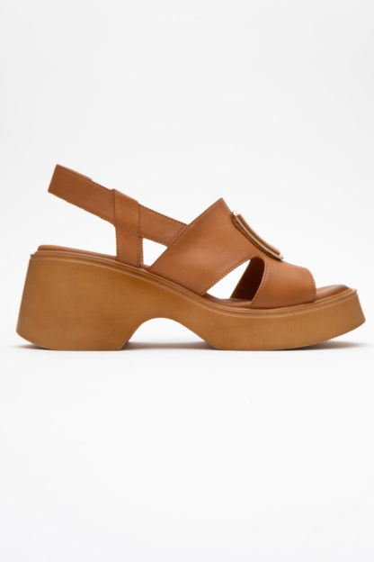 Lucia Cognac Brown Leather Buckle Platform Sandal (Women)