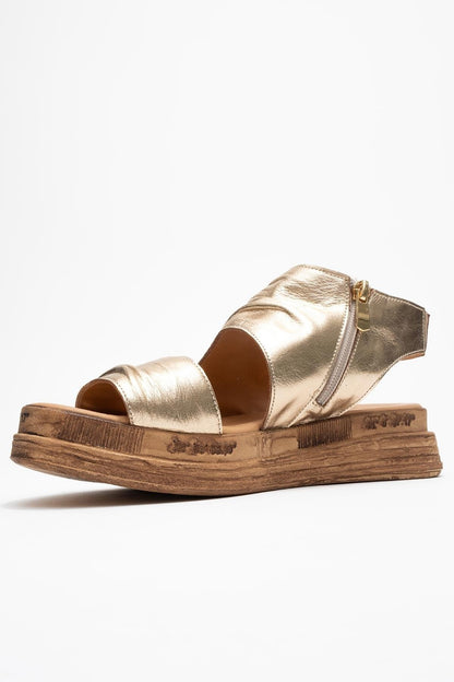 Lunas Gold Leather Side‑Zip Flat Heel Sandal (Women)