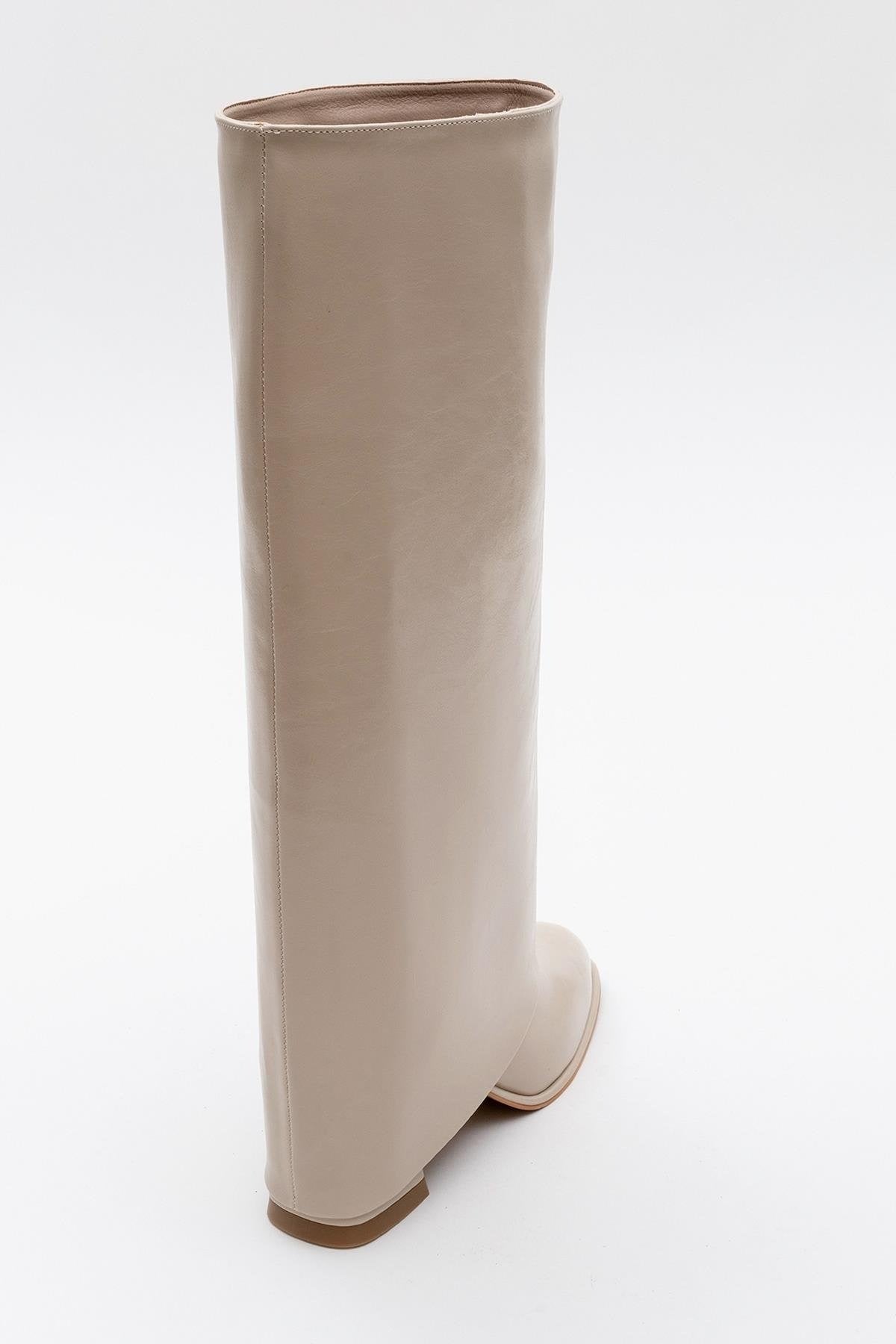 Maybe Beige Chunky Heel Boot (Women)