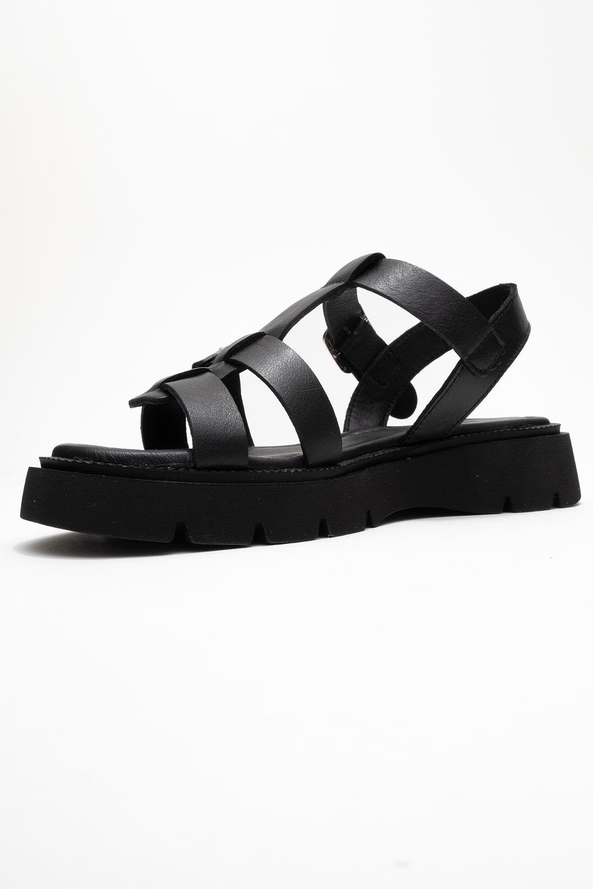 Melvin Black Leather Sandal (Women)