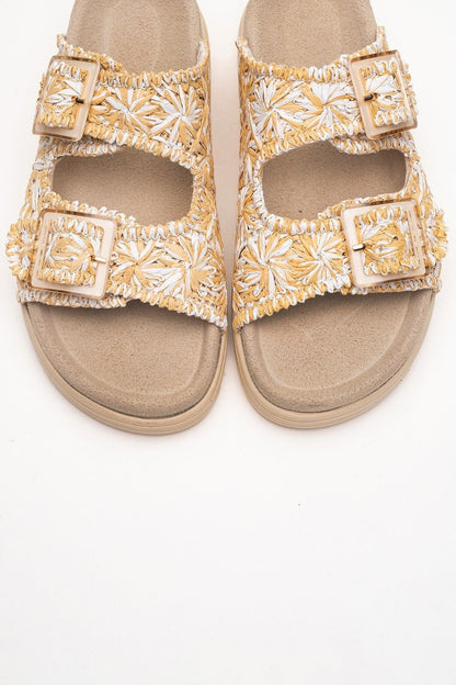 Milana Beige Leather Double‑Strap Slide (Women)