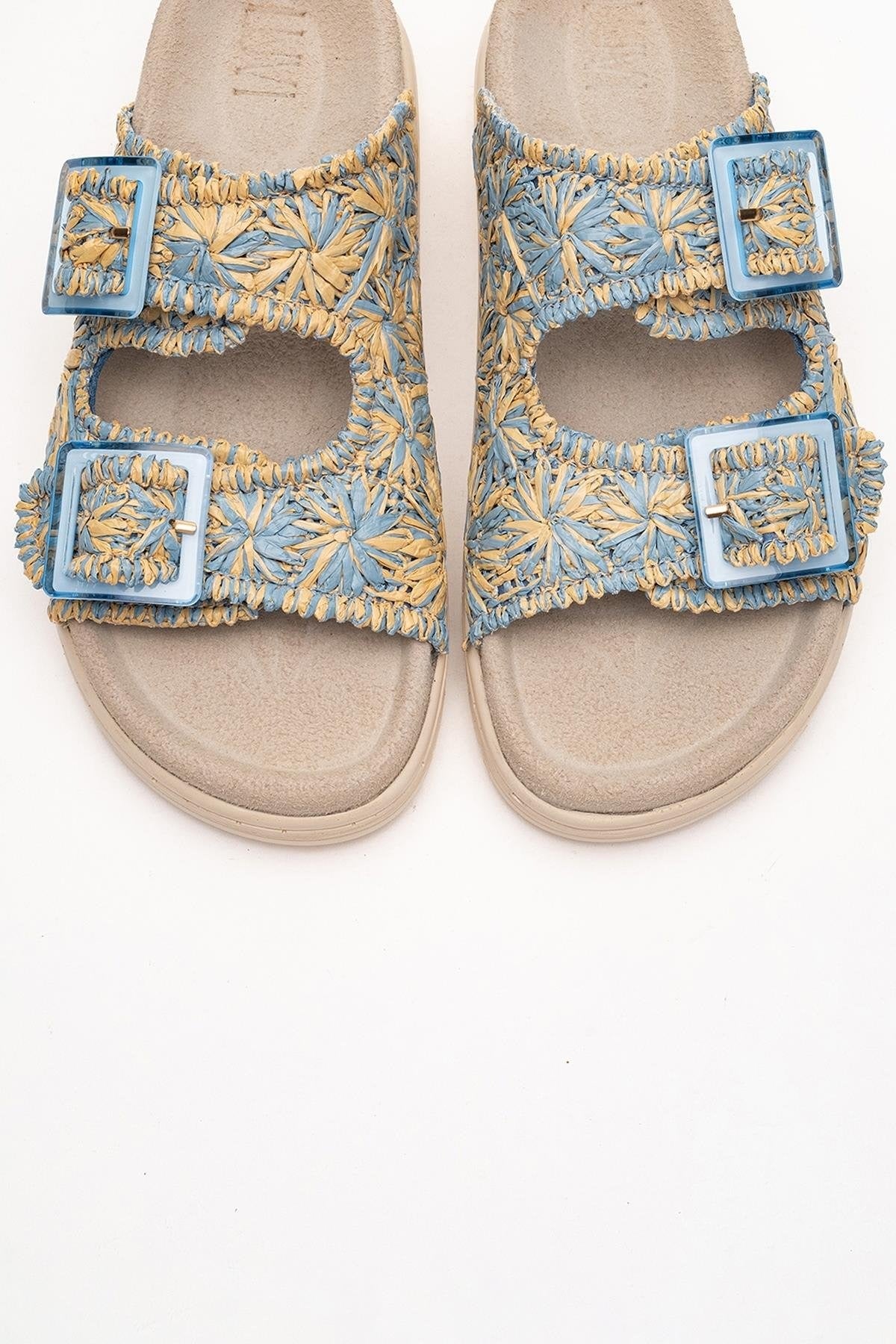 Milana Blue Leather Double‑Strap Slide (Women)