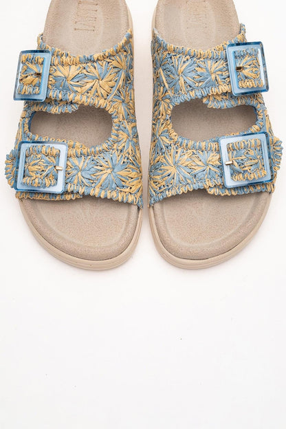 Milana Blue Leather Double‑Strap Slide (Women)