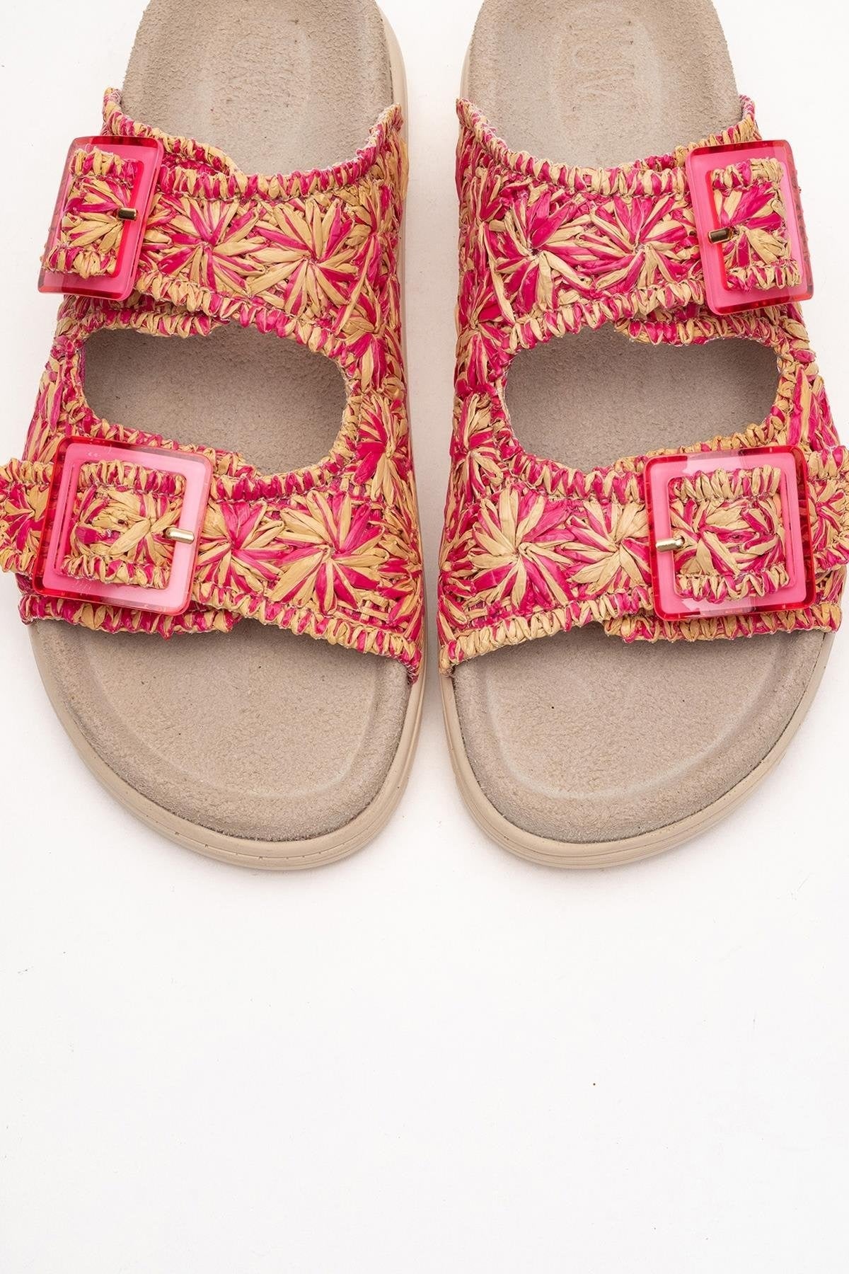 Milana Pink Leather Double‑Strap Slide (Women)