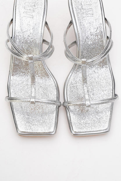 Mocha White Square‑Toe Thin‑Strap Heel Sandal (Women)