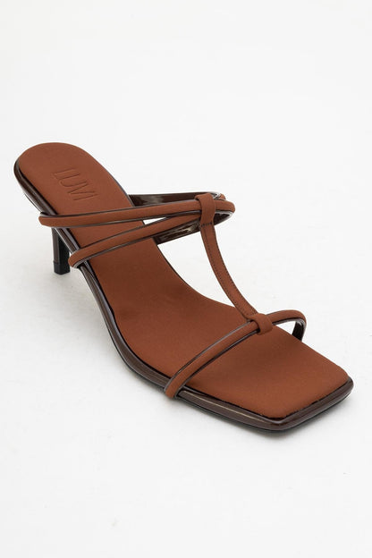 Mocha Brown Square‑Toe Thin‑Strap Heel Sandal (Women)
