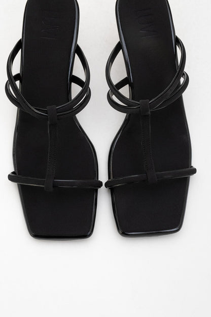 Mocha Black Square‑Toe Thin‑Strap Heel Sandal (Women)