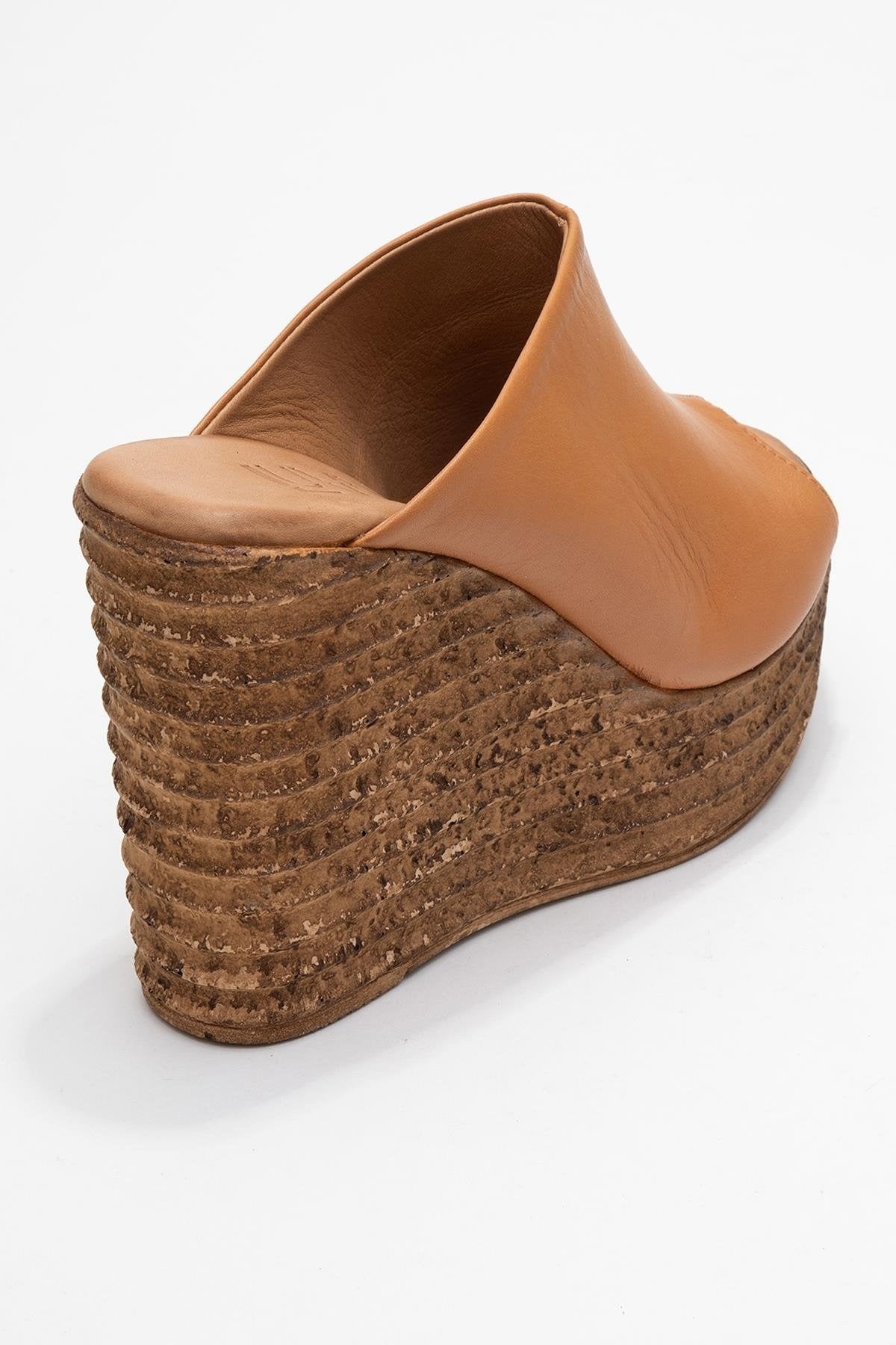 Nelly Cognac Brown Leather Platform Slide (Women)