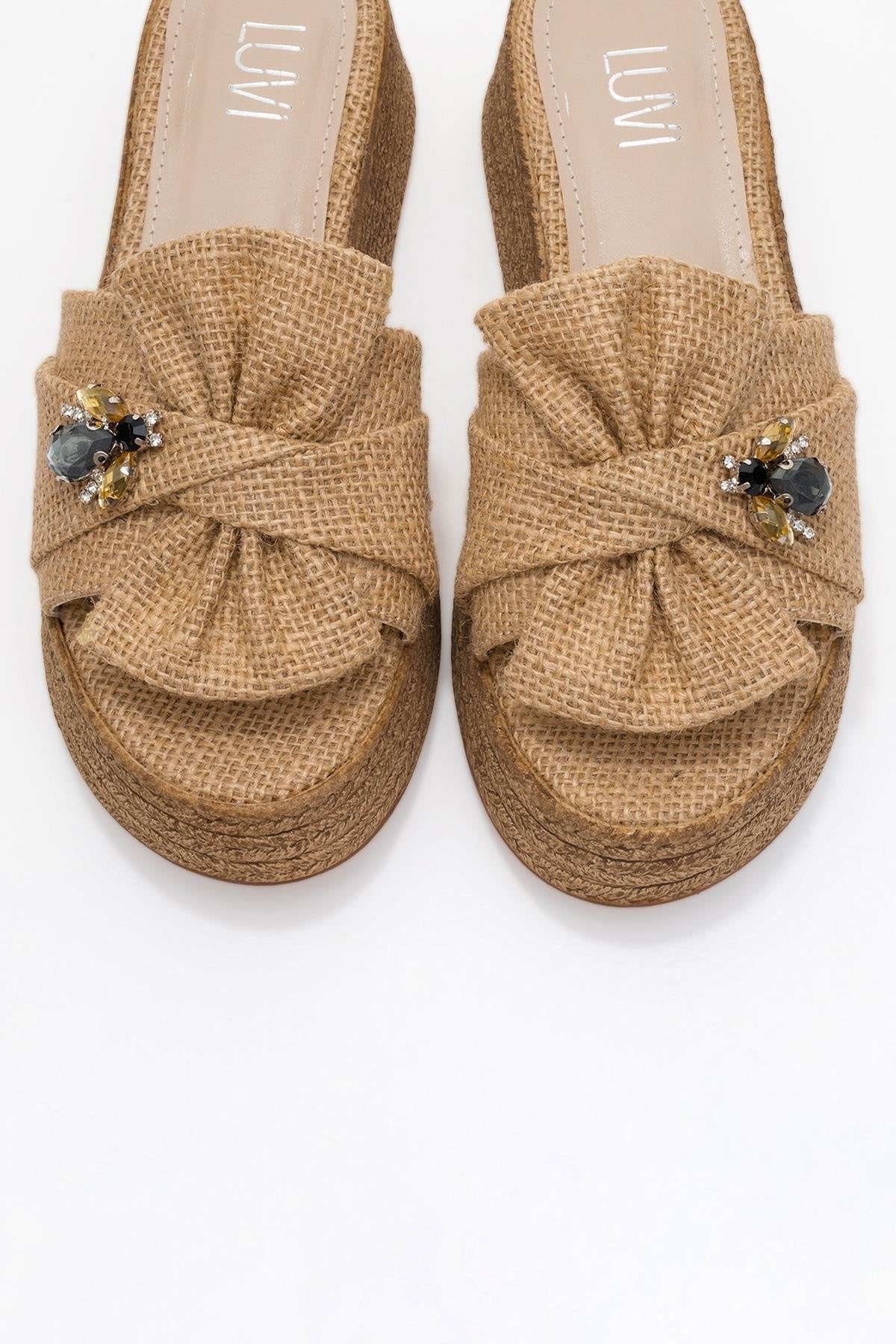 Shara Beige Braided Bow & Bee Buckle Platform Sandal (Women)