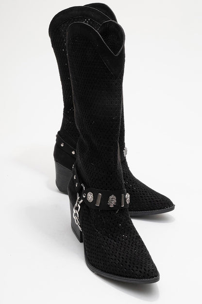 Liza Black Block Heel Western Boot (Women)