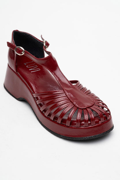 Aniel Burgundy Platform Wedge Sandal (Women)