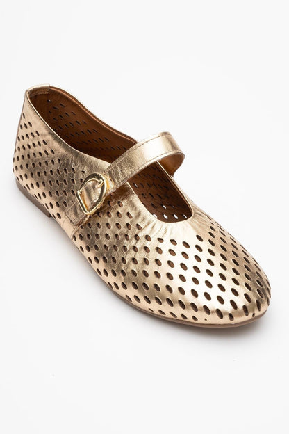 Arian Gold Leather Ballet Flat (Women)
