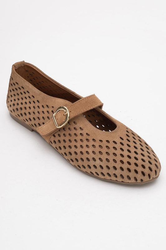 Arian Cognac Brown Suede Leather Ballet Flat (Women)