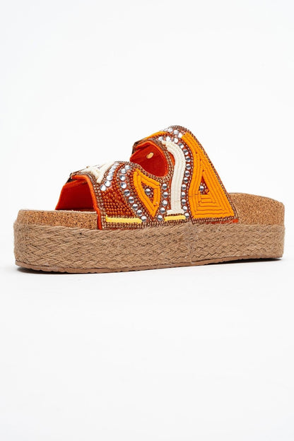Bobby Orange Beaded Straw Platform Slide (Women)
